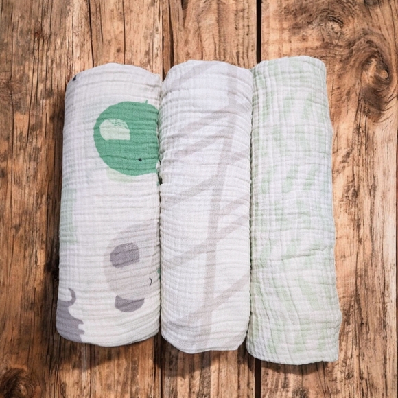 Cloud Island Muslin Swaddle Blankets 3-Pack 100% Cotton Elephant Print - Picture 1 of 7